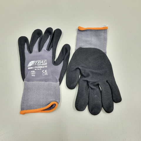 Nitras Arbeitshandschuhe 5 Paar 8800 Flexible Fit Schutz Handschuhe EN 388, Orange-Grau, Größe 8 (M)